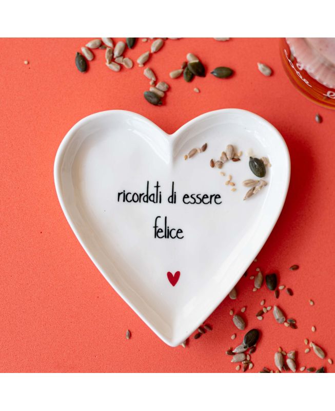 Set 2 Piatti cuore Ricordati di essere felice 12 cm - Simple Day