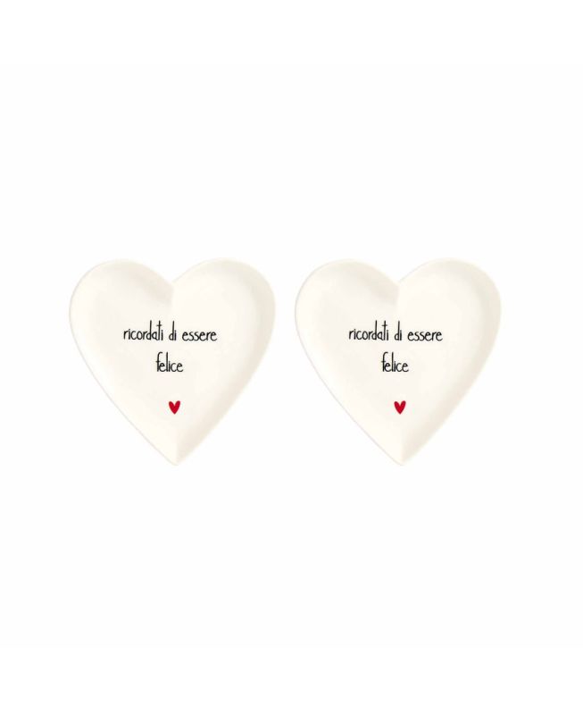 Set 2 Piatti cuore Ricordati di essere felice 12 cm - Simple Day
